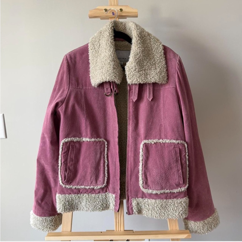 Wilsons Leather Pink Teddy Jacket with Cream Accents
